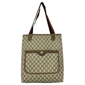 GUCCI Old Gucci Sherry Line GG Logo Pattern Leather Tote Bag Handbag Brown j59-5